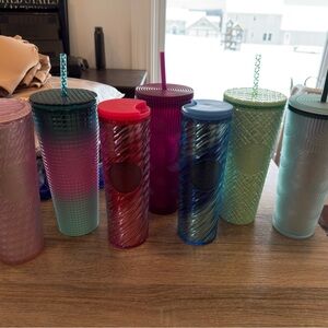 Lot Of 7 Starbucks Tumblers WITH Straws 24oz. 16oz.